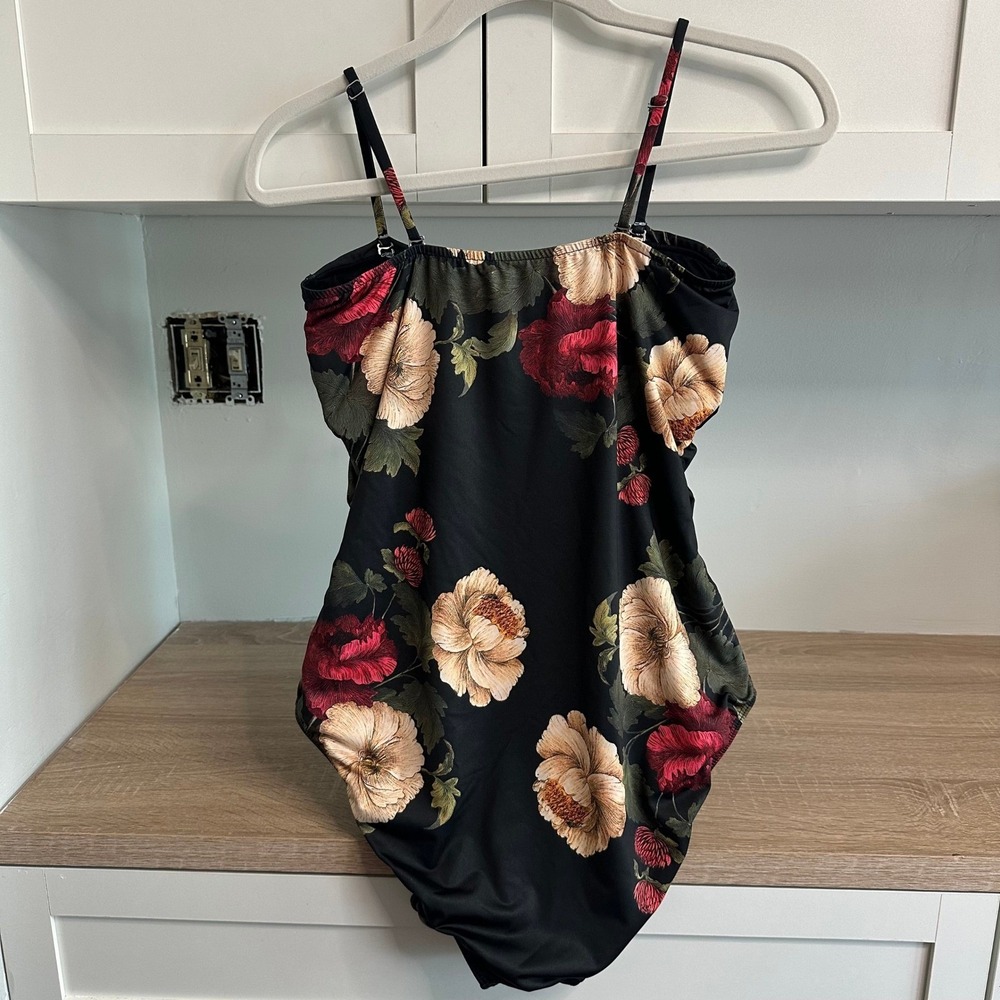 Albion Fit Braid One Piece Swimsuit Women L Victoria Black Red Ruched Vacation - Picture 6 of 14